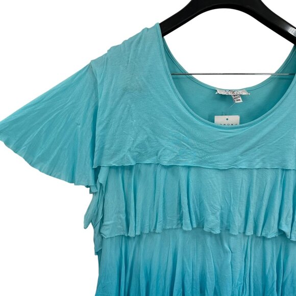 Oso Casuals 3X Turquoise Blue Rayon Ruffle Tiered Layer Short Sleeve Top Tunic - Picture 2 of 7